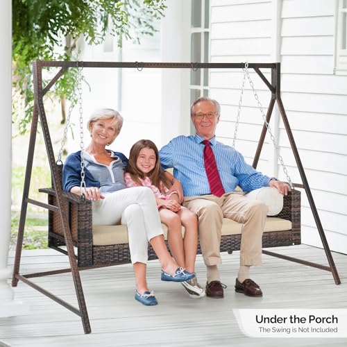 Outdoor Rattan Porch Swing Stand Frame with Hanging Rings - Iron Variation