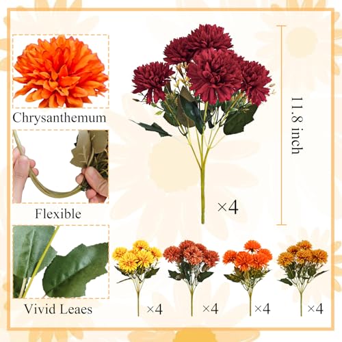 Artificial Mum Flowers Set - 20 Mixed Faux Fall Flowers for Outdoors & Garden Decor