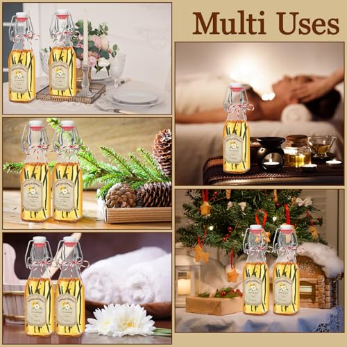 NVioAsport Square 8oz Glass Vanilla Extract Bottles 10 Pack with Lids & Funnel