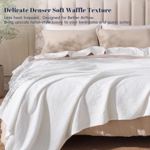 PHF 100% Cotton Waffle Blanket Lightweight Breathable, Queen Size,