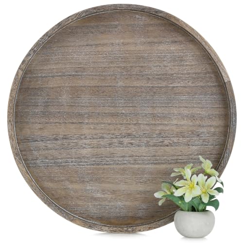 Hanobe 22-Inch Wooden Decorative Ottoman Tray with Handles for Living Room