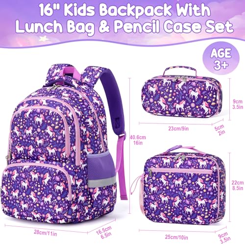 Fimibuke Unicorn Kids Backpack Set 3PCS Waterproof Toddler School Bag for Girls - A8.unicorn