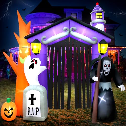 KOOY 9FT Haunted House Castle Archway Inflatable with LED Lights Halloween Decor