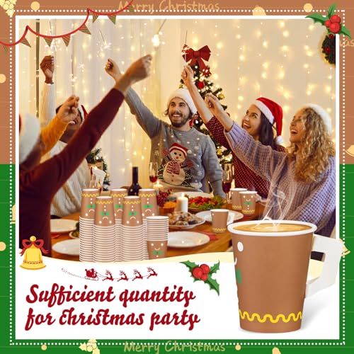 Gingerbread Man Christmas Paper Coffee Cups with Handles, 120 Pack
