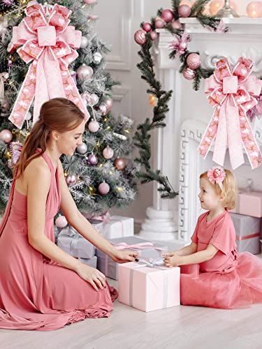 SONGTIY Large Pink Christmas Tree Topper Bow - Handmade Holiday Decoration