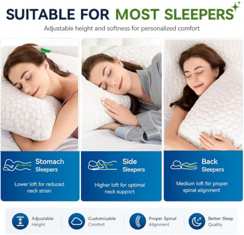 SUPA MODERN Cooling Pillow - White, Standard Size, Adjustable Firmness, CertiPUR-US Shredded Memory Foam - 1 Pack