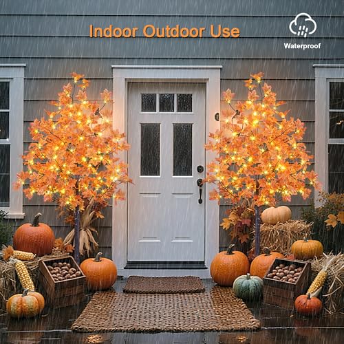 2-Pack 6ft Lighted Maple Tree with 240 Warm White LED Indoor Outdoor Fall Decorations