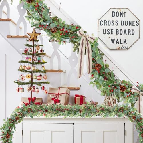 YLOLUL 6.5 Ft Artificial Eucalyptus Garland with Red Berries & Pinecones Pinecone Variant for Christmas Holiday Home Decor