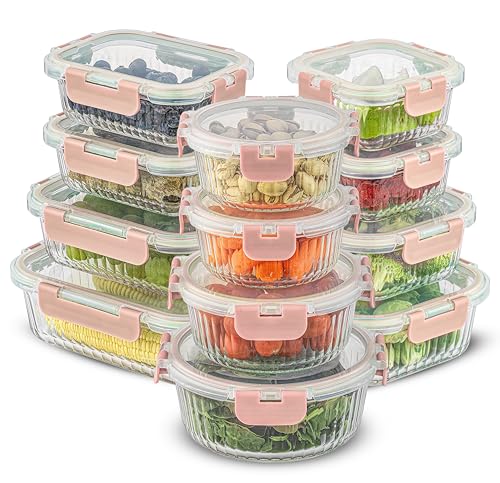 Pink 24-Piece Borosilicate Glass Food Storage Containers Set with Lids