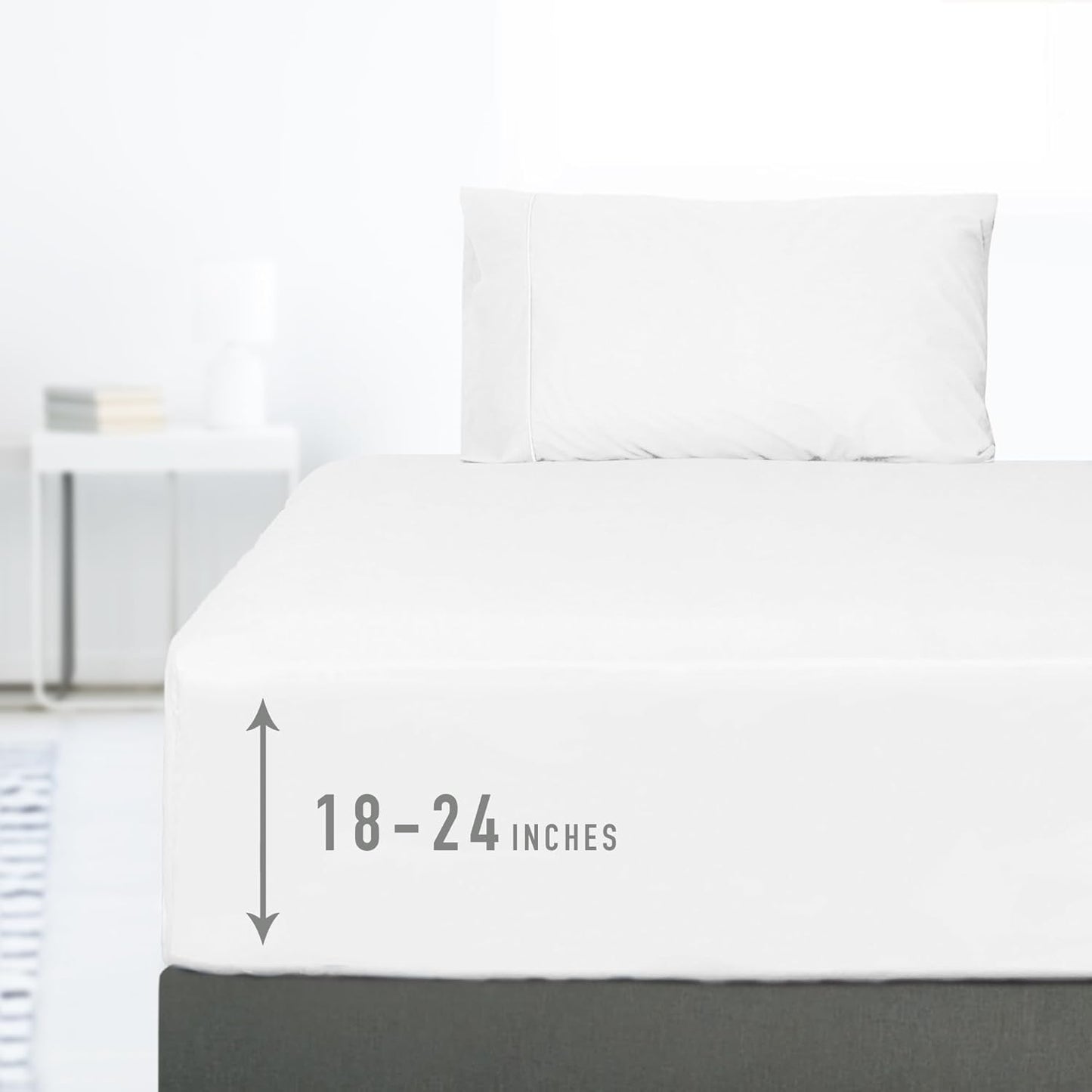 Sunflower Extra Deep Pocket Twin Sheet Set - 100% Cotton, Soft & Breathable, Fits 18"-24" Mattresses, White