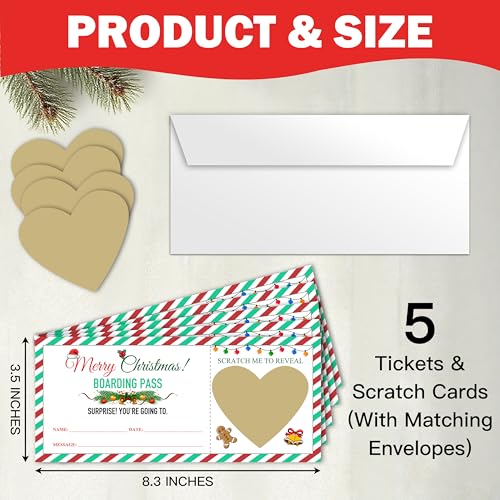 Christmas Travel Gift Tickets with Scratch-Off Plane Passes & Envelopes for Couples & Family