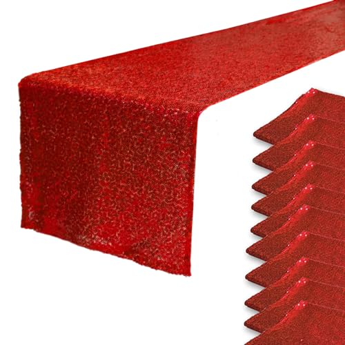 JYFLZQ Red Sequin Table Runner 12x108 inches - 10 Pack for Parties