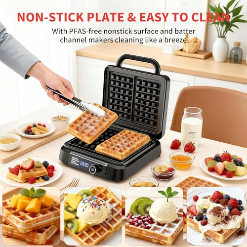 Novalife Sliver 1400W Belgian Waffle Maker with Adjustable Browning & Nonstick Plates