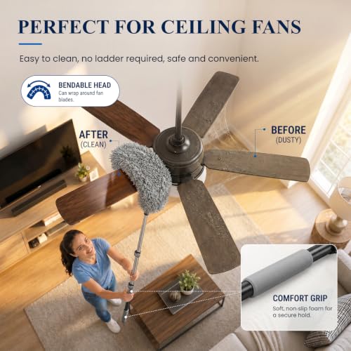 IDEATECH Cobweb Duster Kit with Gray Extension Pole - High Ceiling Fan & Wall Dusting