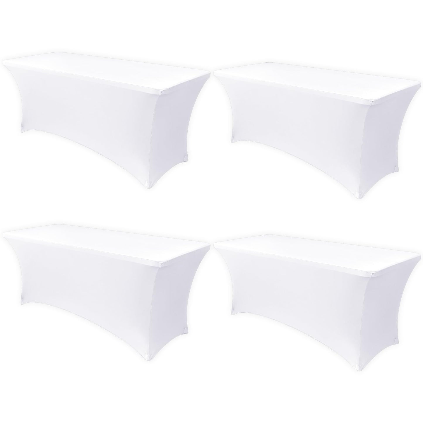 Obstal 6ft Stretch Spandex Table Cover - 4 Pack Universal Rectangular Fitted Tablecloth Protector for Wedding, Banquet and Party, White