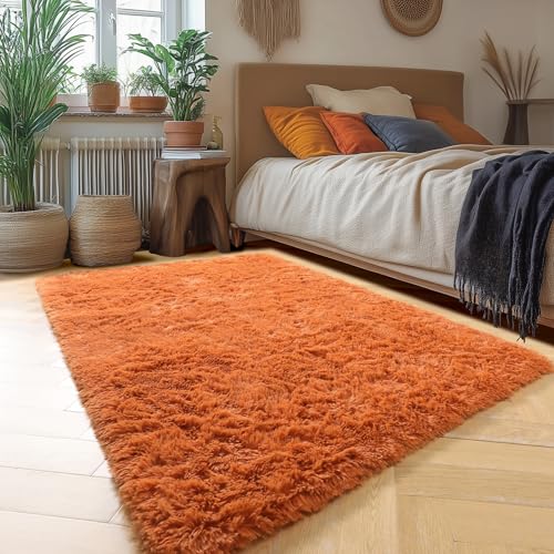 Amdrebio Burnt Orange Fall Fuzzy Shag Area Rug 5x7 - Kid & Living Room Decor