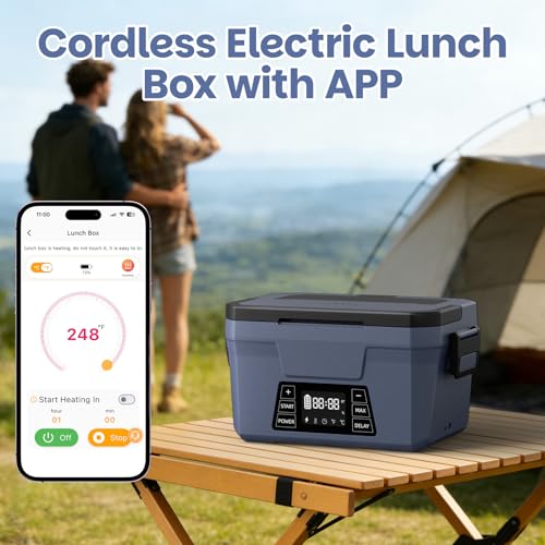 Akhia Blue Cordless Electric Lunch Box with APP Control, 9000mAh Battery, 3D Heating for Adults