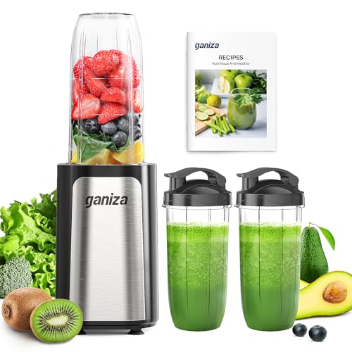 Ganiza Portable Personal Blender Black Silver 14-Piece Set for Smoothies & Shakes
