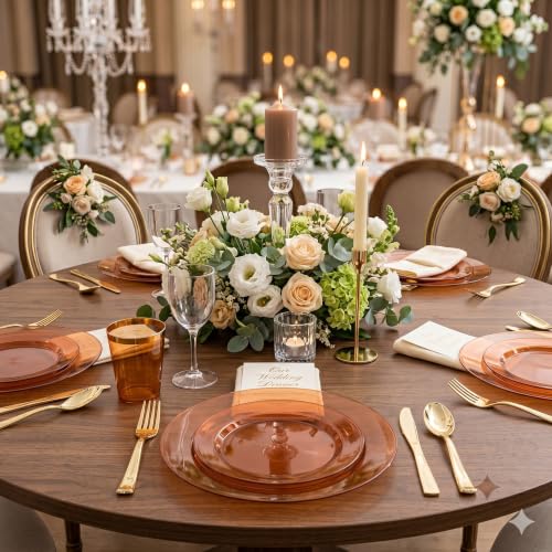 Clear Brown Disposable Plastic Plates Set - 200 Pcs, 10" Dinner & 7" Dessert