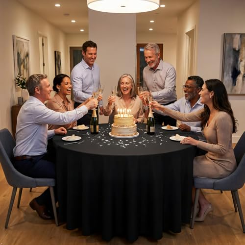CKIKU 120 Inch Black Round Tablecloths - 12 Pack for 48-96 Inch Tables