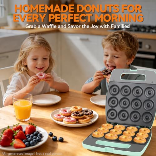 Aqua Baker's Friend Mini Donut Maker Machine - Makes 12 Delicious Mini Donuts