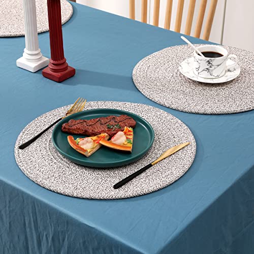 WENFOME 6 Pack Round Woven Cotton Placemat Set - Mixed Brown, 13.8 Inch Charger Plates for Dining & Decor
