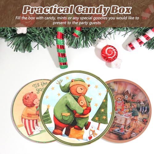 Set of 4 Christmas Cookie Tins with Lids - Holiday Metal Cookie Jars with Bear & Snowman Designs