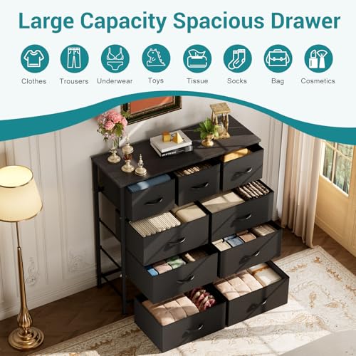 9 Drawer Black Dresser for Bedroom Closet Storage Tower - 39.4 x 11.8 x 39.9 Inches