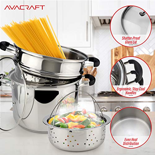 AVACRAFT 7 Quart 18/10 Stainless Steel 4 Piece Pasta Pot Set
