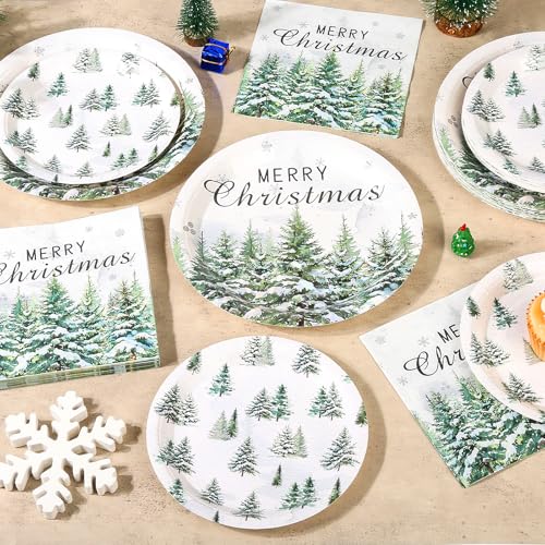 Purhapfre 150Pcs Christmas Green Tree Party Plates & Napkins Set