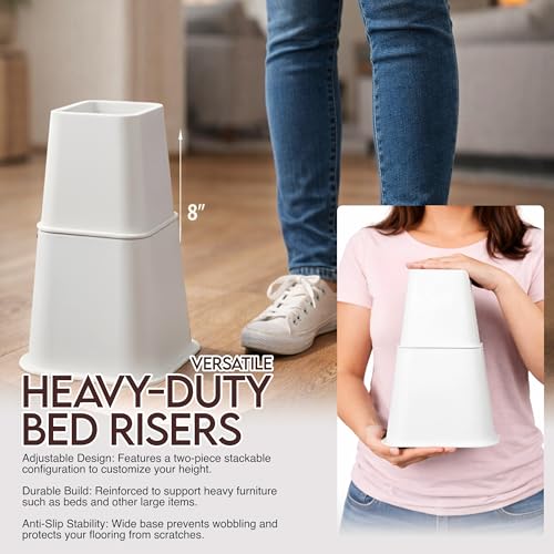 Utopia Bedding White Adjustable Bed Risers 3 & 5 Inch - 4 Pack