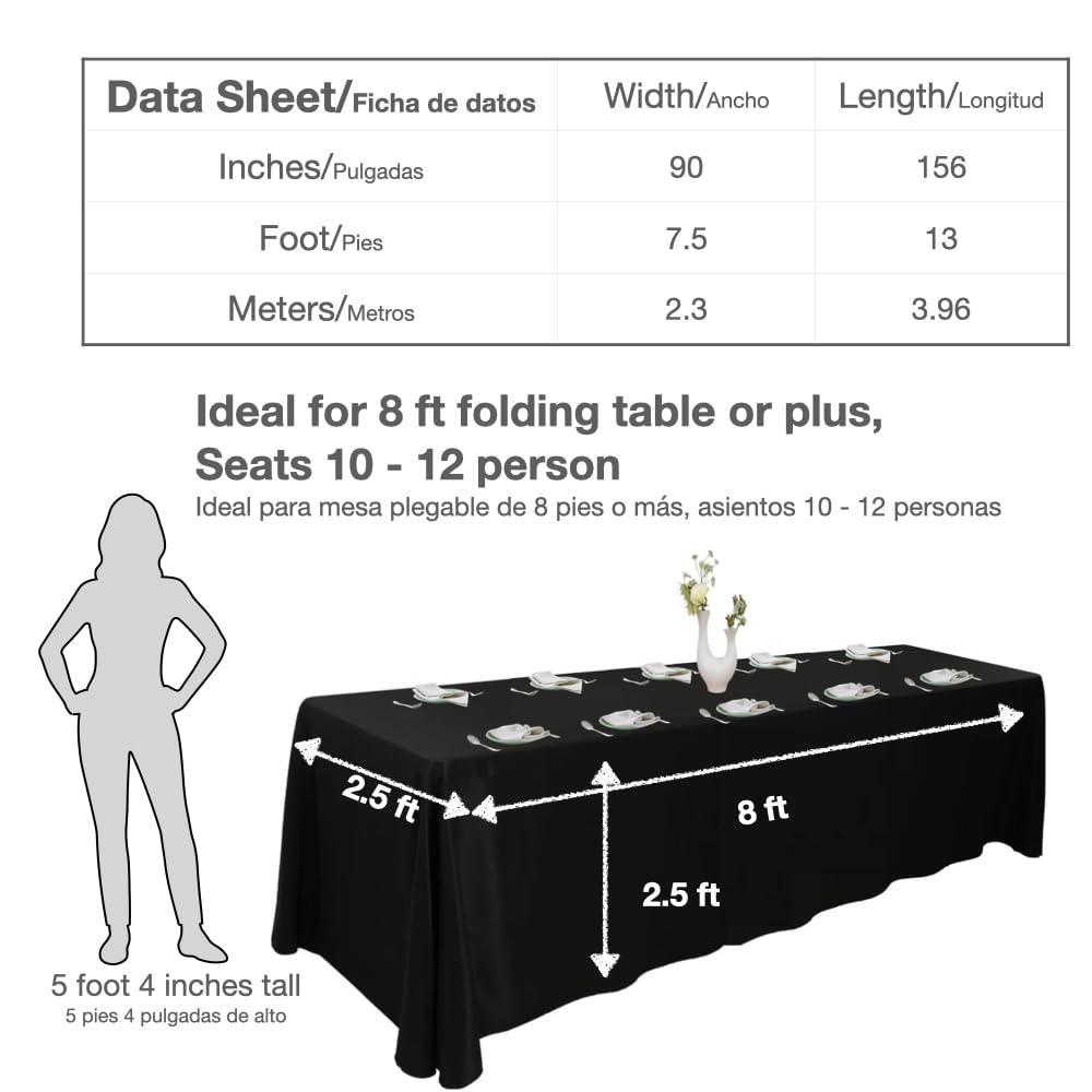 Urby Extra Large Table Cloths. 8+ft Rectangle Tables That Seats 8-10 Person, Ideal for Events Like Banquet, Weddings and Restaurants. Machine Washable Reuseable. Glossy Black. 90x156in.