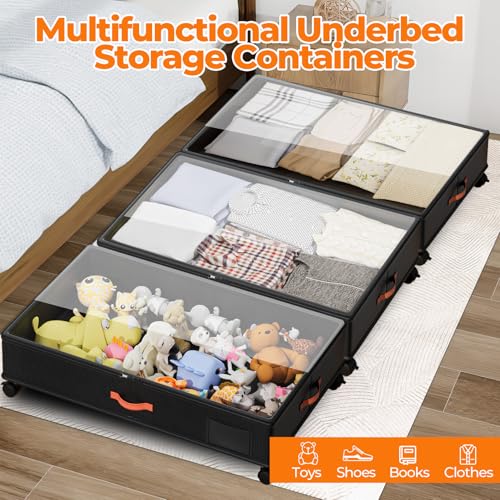 Ashwanth Under Bed Storage Organizer with Wheels - 2 Pack XXL Black Variation 25