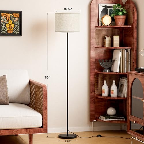 Ambimall 60-Inch Modern Floor Lamp Set of 2 Beige Shade Black Pole - Without Bulb