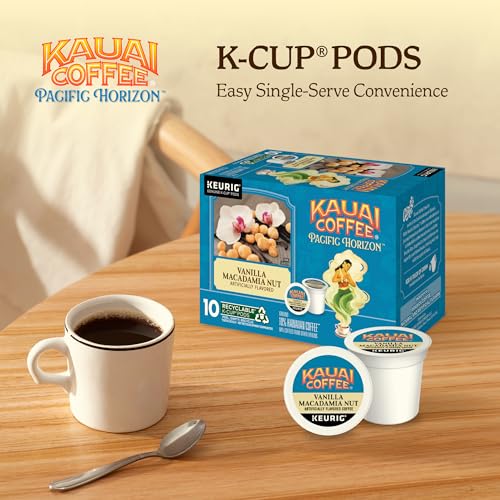 Kauai Coffee Vanilla Macadamia Nut K-Cup Pods - 6-Pack of 10, Medium Roast, Recyclable, Hawaiian Flavor