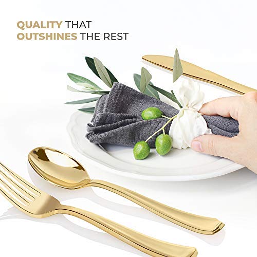 Gold Disposable Cutlery Set - 300-Pack Heavy Duty Plastic Forks, Knives, Spoons for Parties & Events - Variation of THIS listing