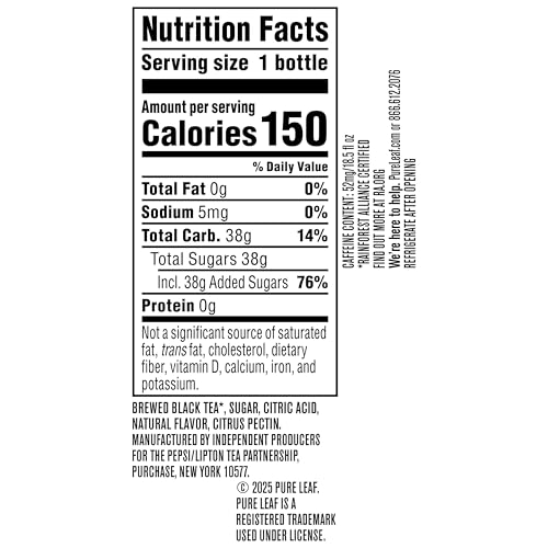 Pure Leaf Sweetened Lemon Iced Tea Bottles - Real Brewed Tea, 18.5 Fl Oz, Pack of 12