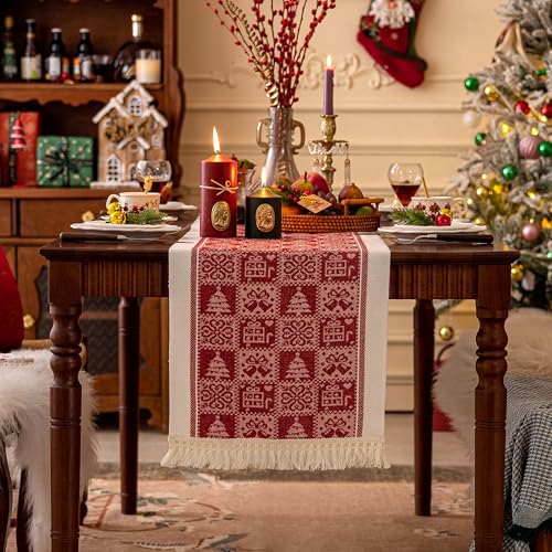 Table Runners 138 Inches,Christmas Tree Runner with Tassel