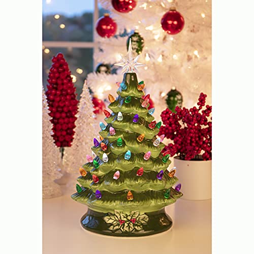 Clever Creations 15 Inch Green Pre-Lit Ceramic Christmas Tree with Multicolored Lights