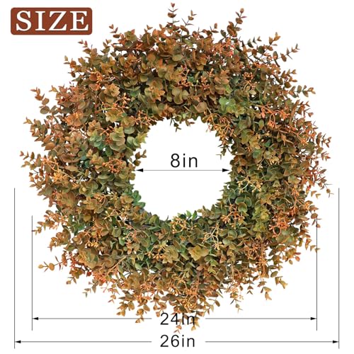 26-Inch Artificial Eucalyptus Wreath with Seed for Front Door Fall Decor - Variation of THIS listing
