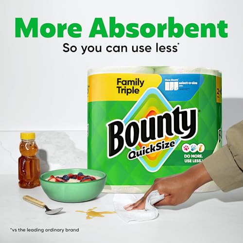 Bounty Quick-Size Paper Towels - Family Triple Rolls (8 Packs, 141 Sheets) - White, Super Absorbent