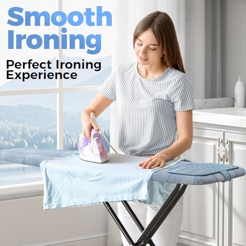 KINGBOARD Ironing Board with Silicone Iron Mat - Blue, 13x43 Inch, Adjustable Height