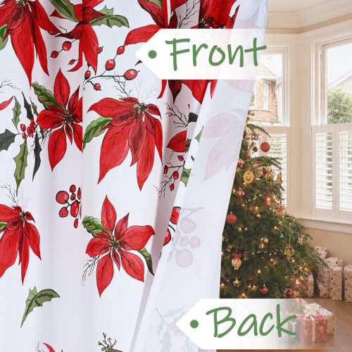 FRAMICS 84 in White Poinsettia Christmas Curtains, Light Filtering, 2 Panels