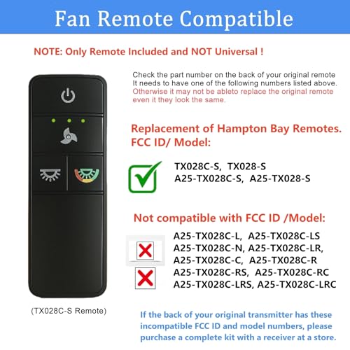 Ceiling Fan Remote Control for Hampton Bay TX028C-S - Replacement