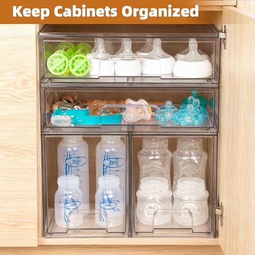 Baby Bottle Organizer 4-Pack Stackable Acrylic Drawers with Labels - 2 High+2 Wide Variation