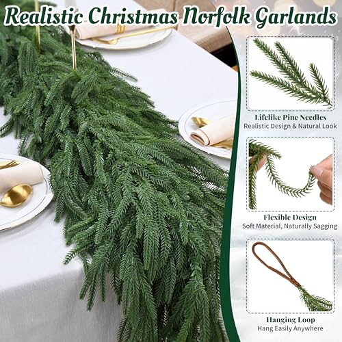 Palonu 4 Pack 5Ft Artificial Norfolk Garland Fake Christmas Greenery for Indoor Outdoor Holiday Decor