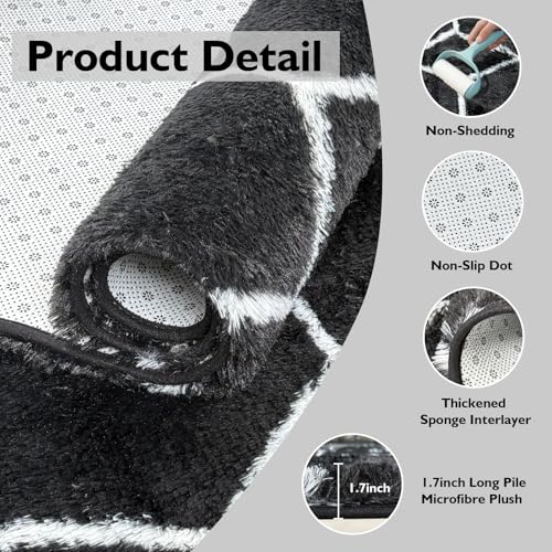 Black and White 5x8 Shag Area Rug for Bedroom & Living Room - Fluffy, Non-Slip