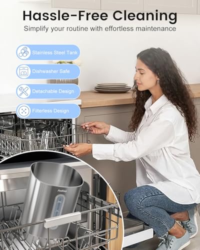 Feekaa 4L Stainless Steel Humidifier - Easy Clean, Dishwasher Safe, Large Room, White