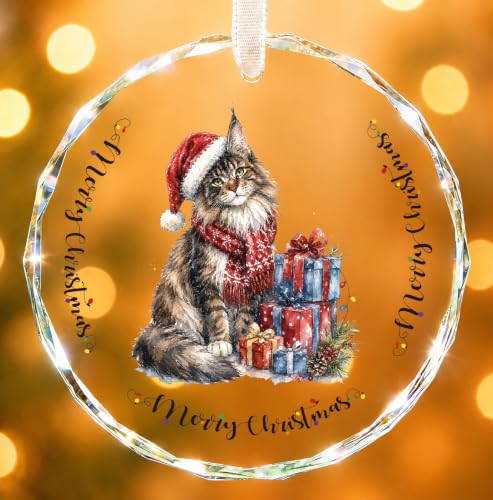 Maine Coon Christmas Ornament - Glass Round 8cm with Ribbon, QZSBDXH