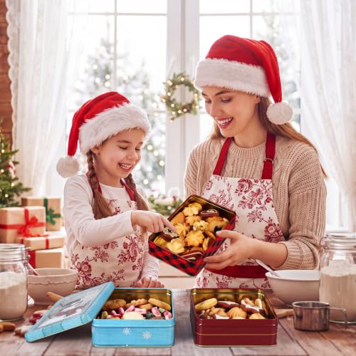 Tioncy Christmas Cookie Tin with Lid - Rectangle, 7.3 x 5.1 x 2.2 Inches, Set of 6 Holiday Cookie Jars